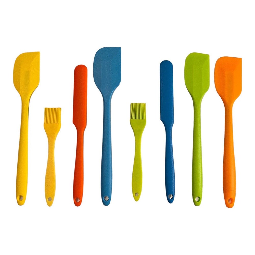Silicone Cooking Utensil Set of 8 4 Large Spatulas, 2 Spreaders, 2 Basting Brush